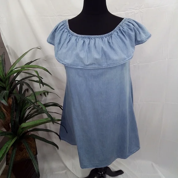 Speed Control | Dresses | Speed Control New York Plus Size Light Chambray  Denim Ruffle Collar Dress | Poshmark